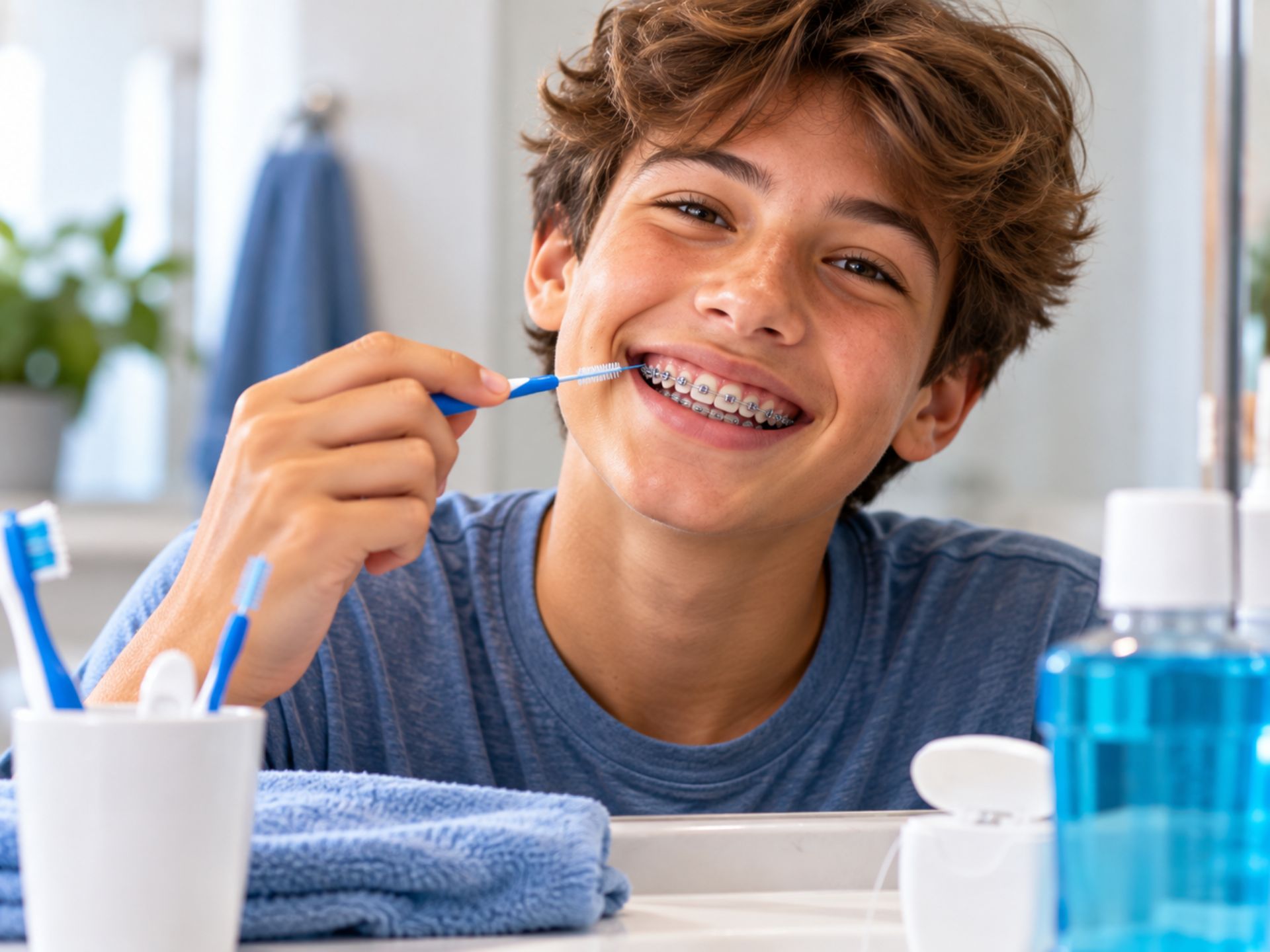 boy cleaning braces